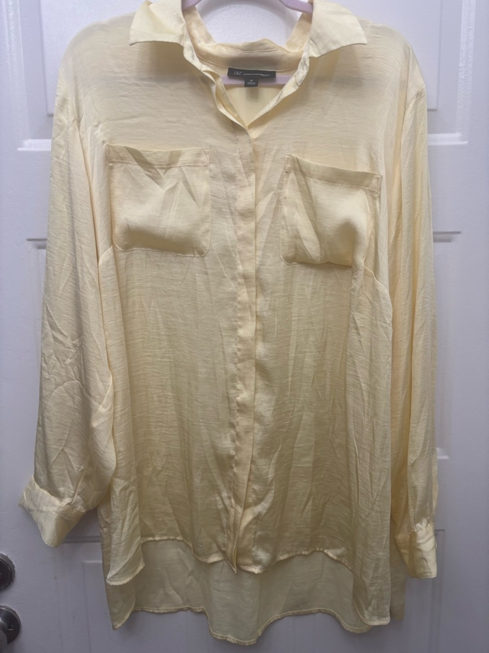 INC International Concepts Pale Yellow Sheer Button-Down Blouse